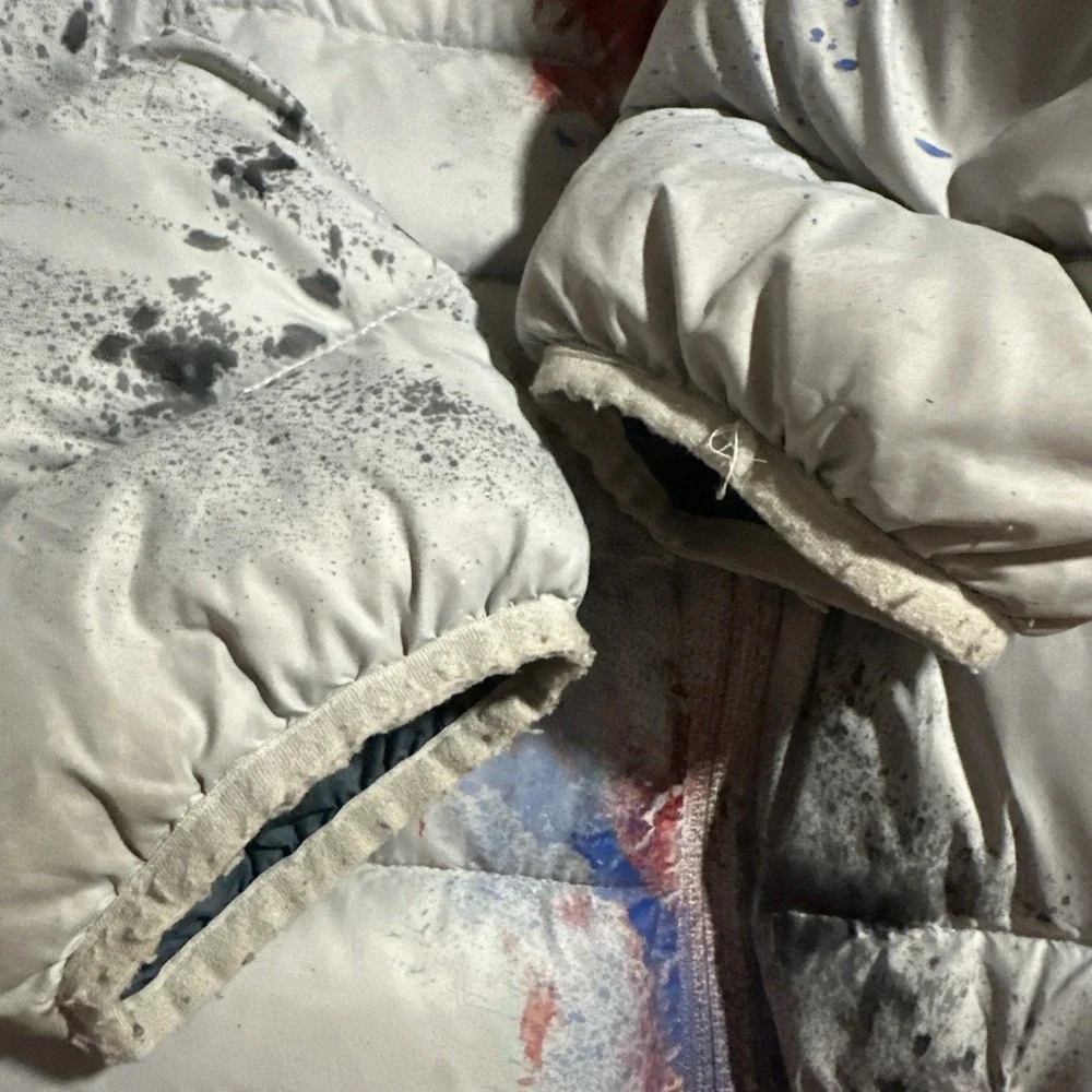 North Face Puffer Jacket Special Unique Painted Splatter Design Size Medium NF